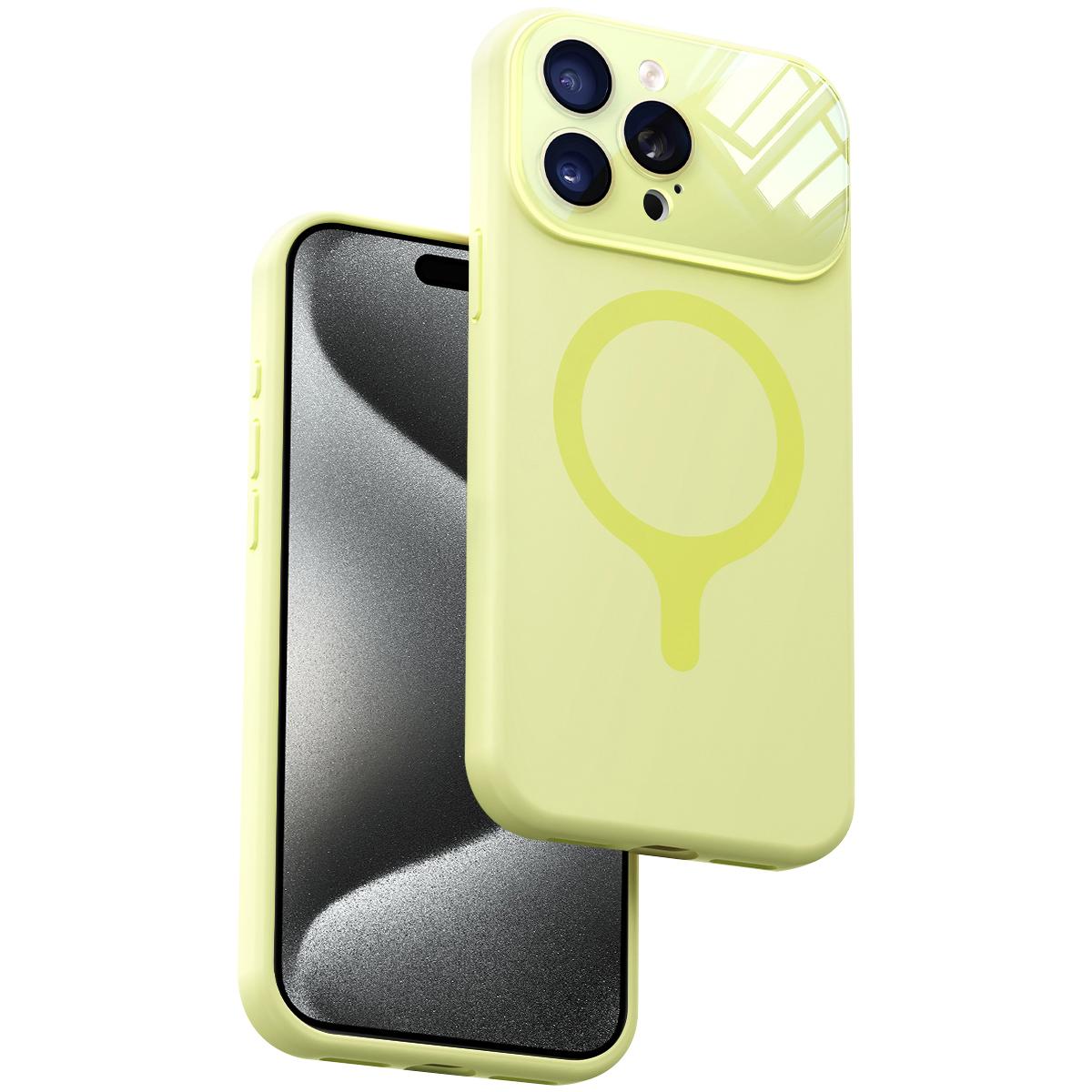 For iPhone 15 Pro Max Liquid Silicone Magnetic Camera Full Coverage Phone Case - Yellow - EDA010047707D