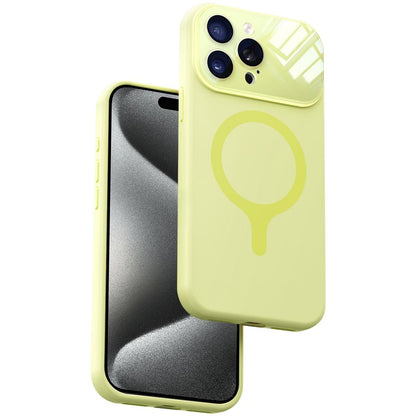 For iPhone 15 Pro Max Liquid Silicone Magnetic Camera Full Coverage Phone Case - Yellow - EDA010047707D