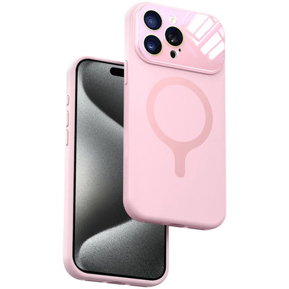 For iPhone 15 Pro Max Liquid Silicone Magnetic Camera Full Coverage Phone Case - Pink - EDA010047707G