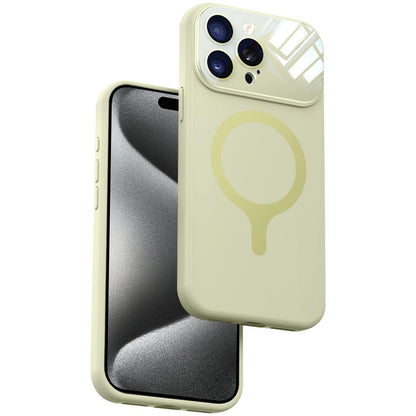 For iPhone 15 Pro Liquid Silicone Magnetic Camera Full Coverage Phone Case - Antique White - EDA010047708A