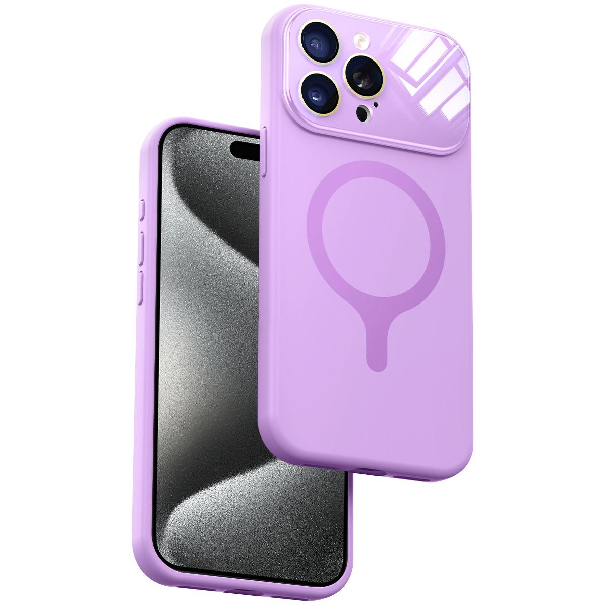 For iPhone 15 Pro Liquid Silicone Magnetic Camera Full Coverage Phone Case - Purple - EDA010047708C