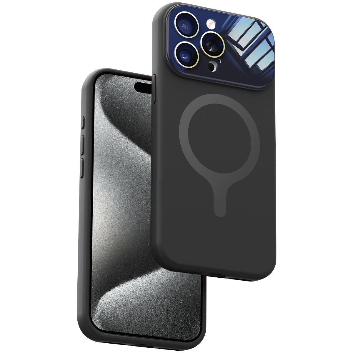 For iPhone 15 Pro Liquid Silicone Magnetic Camera Full Coverage Phone Case - Black - EDA010047708E