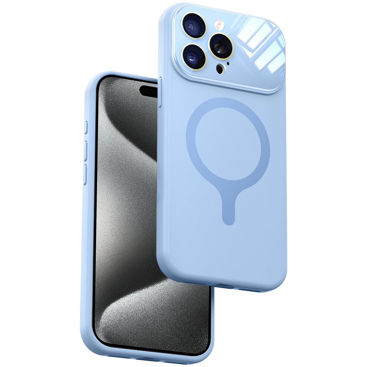 For iPhone 15 Pro Liquid Silicone Magnetic Camera Full Coverage Phone Case - Blue - EDA010047708H