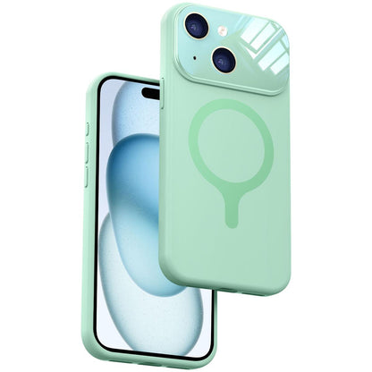 For iPhone 15 Liquid Silicone Magnetic Camera Full Coverage Phone Case - Green - EDA010047709B