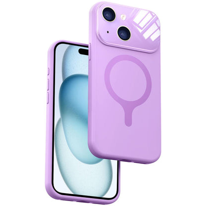 For iPhone 15 Liquid Silicone Magnetic Camera Full Coverage Phone Case - Purple - EDA010047709C