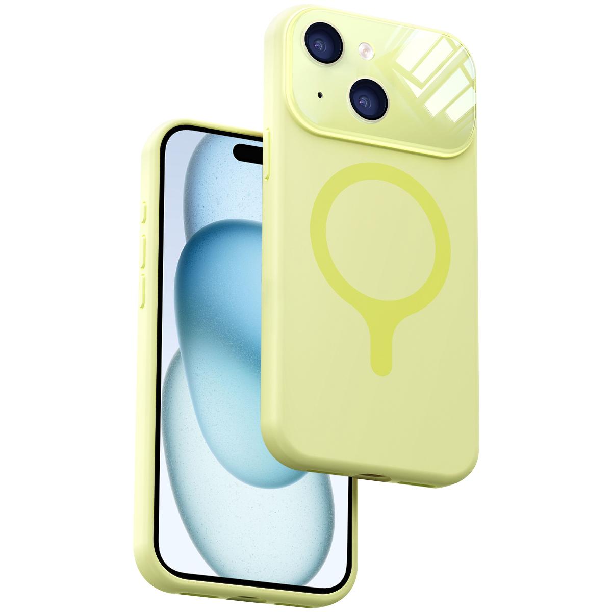 For iPhone 15 Liquid Silicone Magnetic Camera Full Coverage Phone Case - Yellow - EDA010047709D