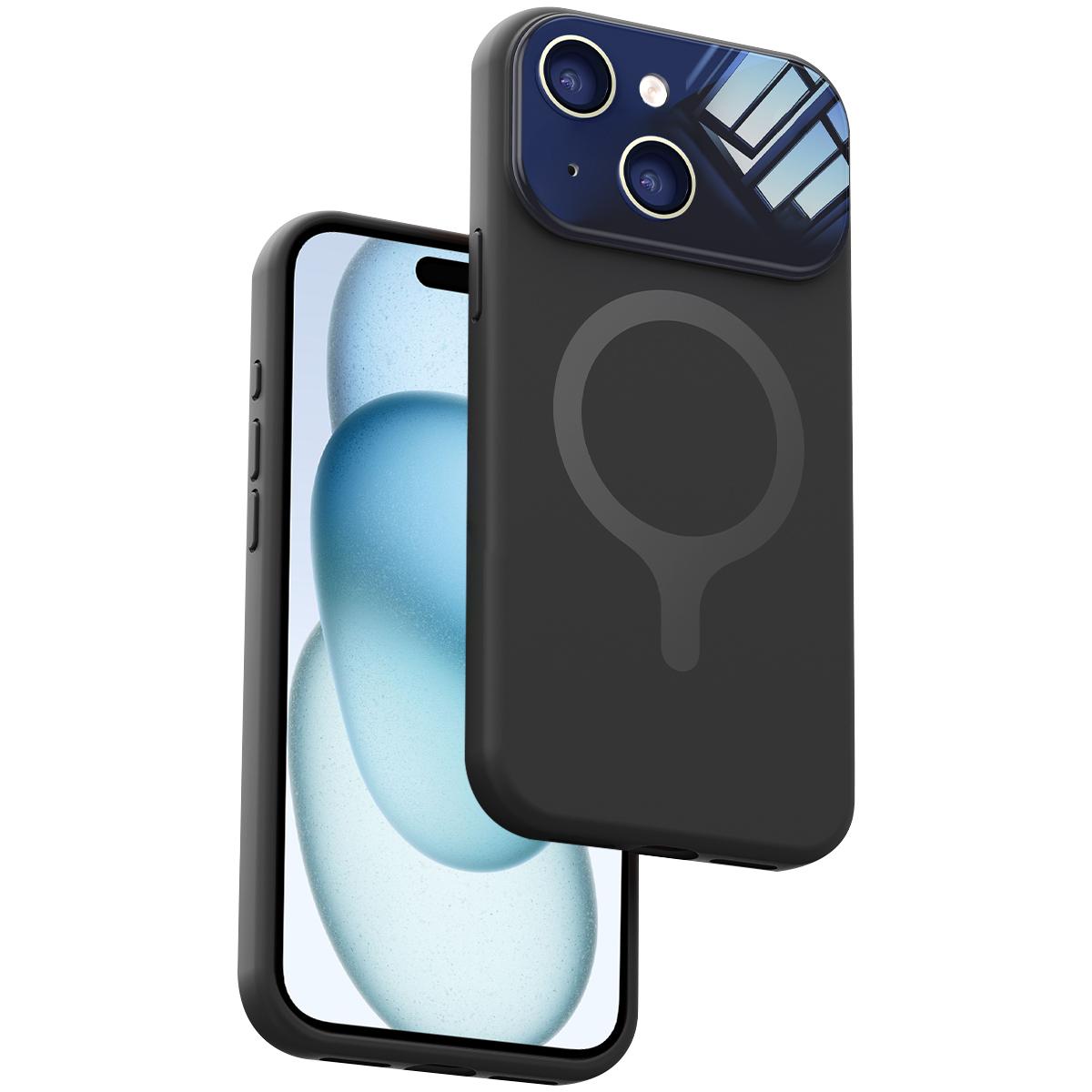 For iPhone 15 Liquid Silicone Magnetic Camera Full Coverage Phone Case - Black - EDA010047709E