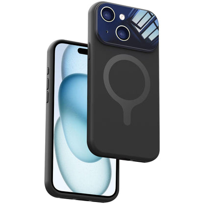 For iPhone 15 Liquid Silicone Magnetic Camera Full Coverage Phone Case - Black - EDA010047709E
