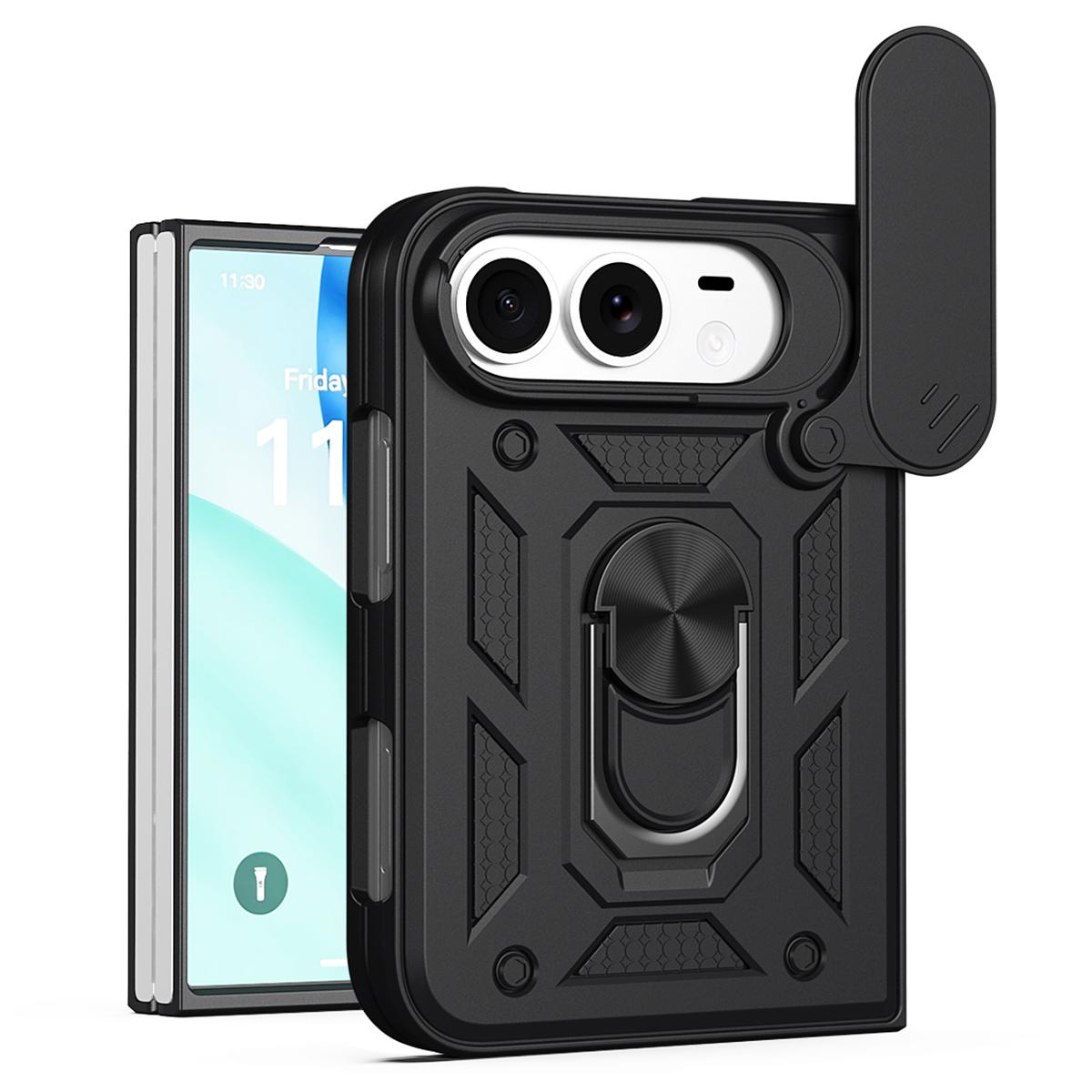For iPhone Duo Sliding Camera Cover Design TPU+PC Phone Case - Black - EDA010050001A