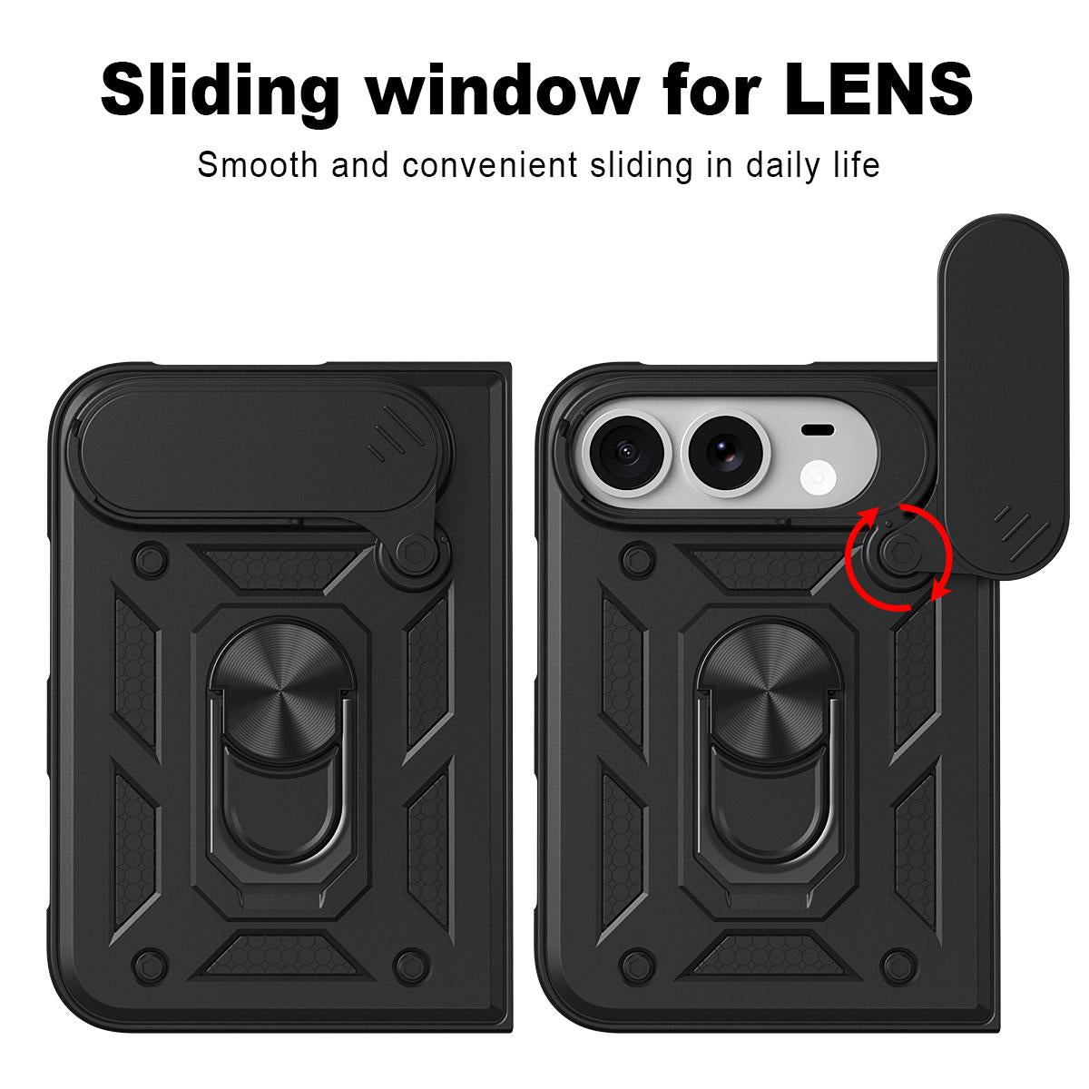 For iPhone Duo Sliding Camera Cover Design TPU+PC Phone Case - Black - EDA010050001A