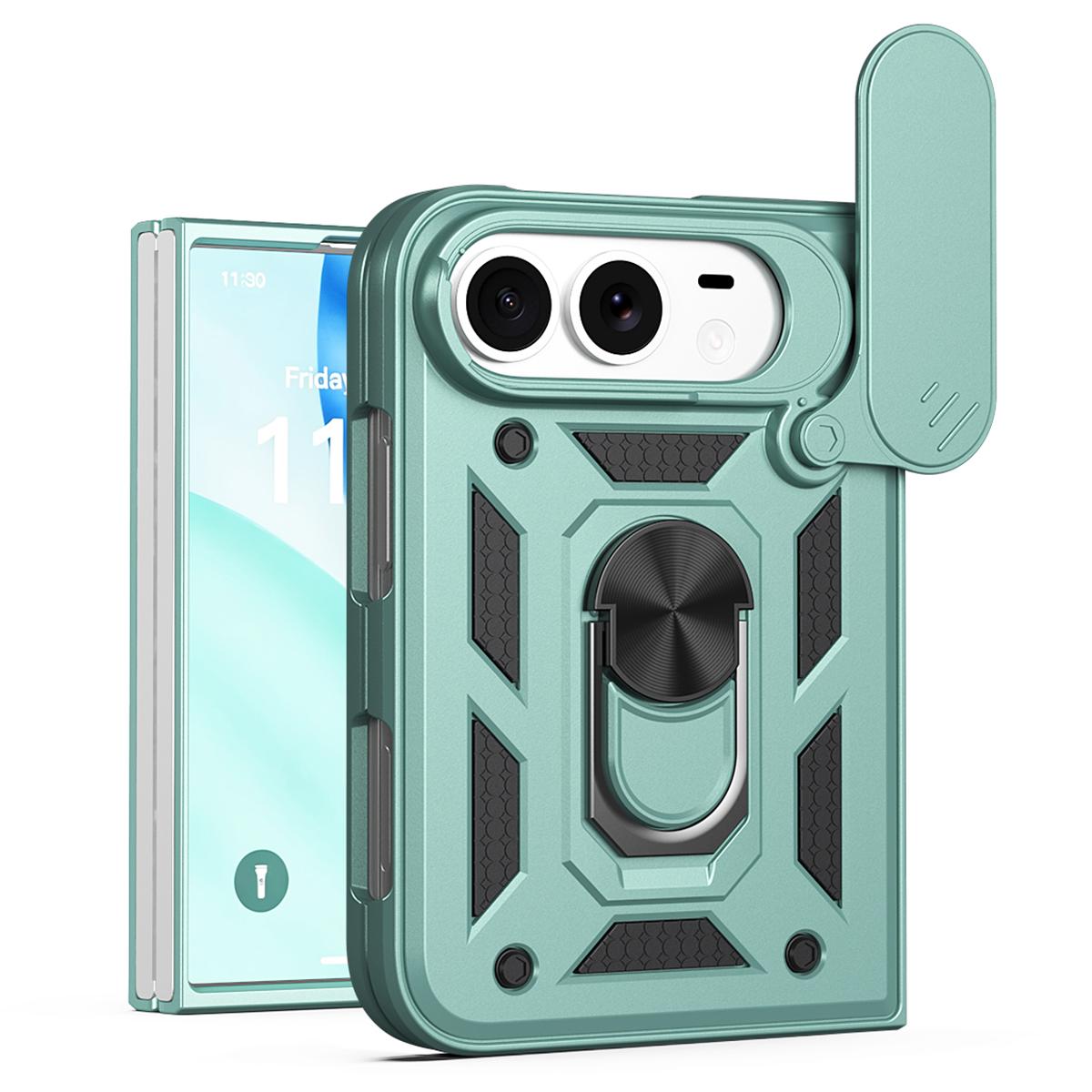 For iPhone Duo Sliding Camera Cover Design TPU+PC Phone Case - Green - EDA010050001D