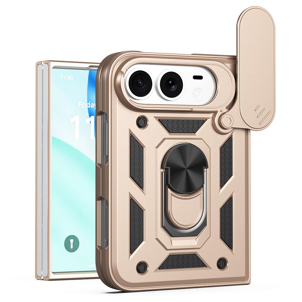 For iPhone Duo Sliding Camera Cover Design TPU+PC Phone Case - Gold - EDA010050001E