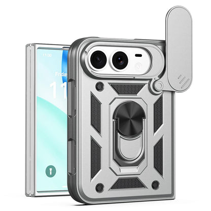 For iPhone Duo Sliding Camera Cover Design TPU+PC Phone Case - Silver - EDA010050001G