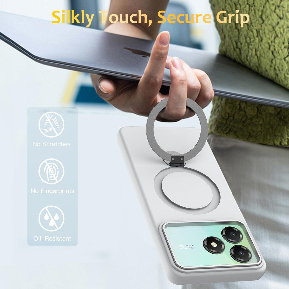 For ZTE Blade A36 / A56 Pro / A76 4G Gen1.5 Pivot Ring Holder TPU Hybrid PC Phone Case - White - EDA010050101A