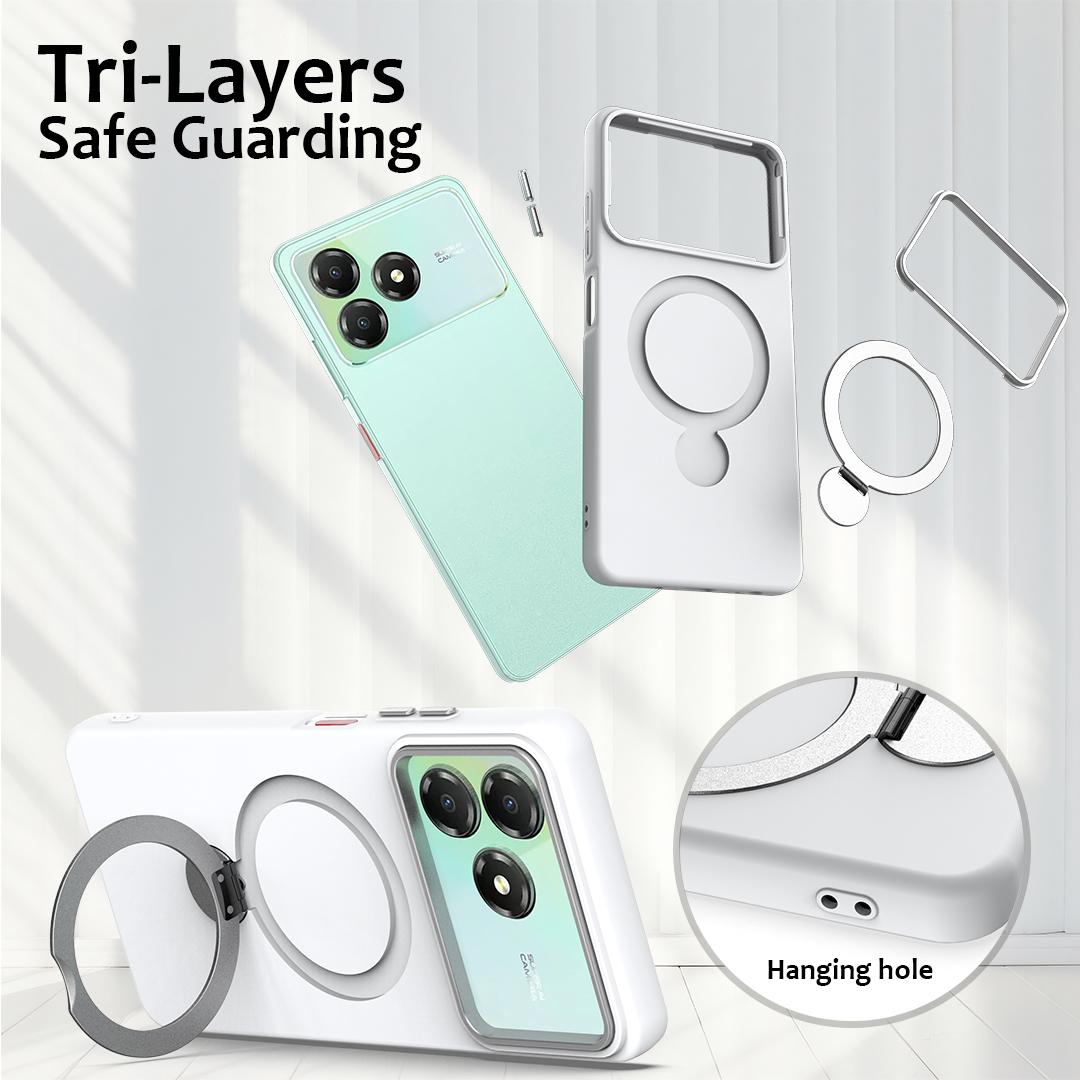 For ZTE Blade A36 / A56 Pro / A76 4G Gen1.5 Pivot Ring Holder TPU Hybrid PC Phone Case - White - EDA010050101A