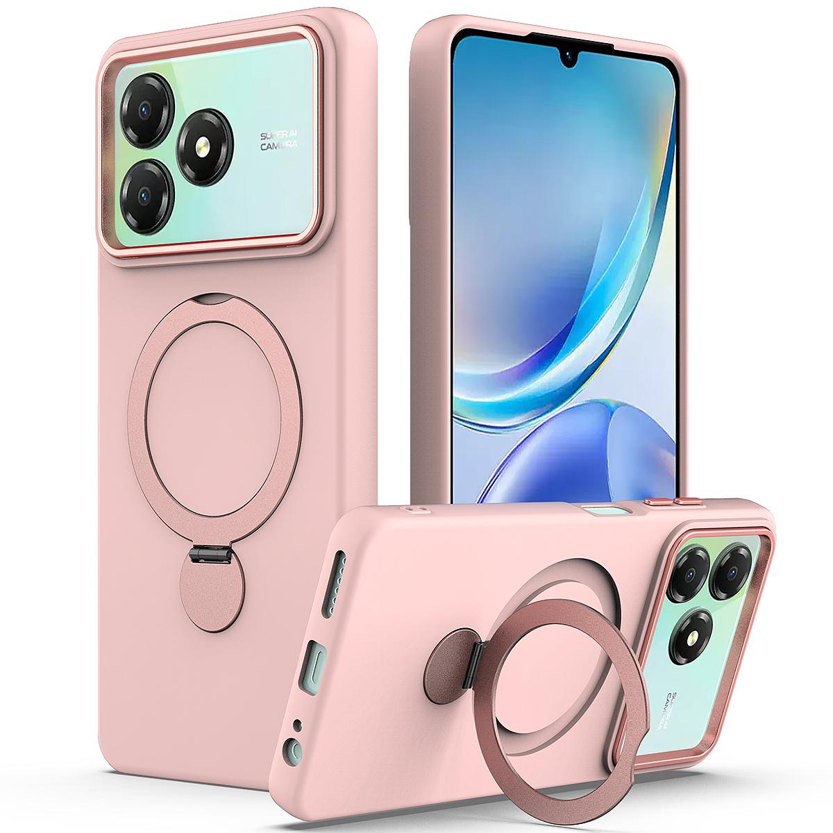 For ZTE Blade A36 / A56 Pro / A76 4G Gen1.5 Pivot Ring Holder TPU Hybrid PC Phone Case - Pink - EDA010050101B