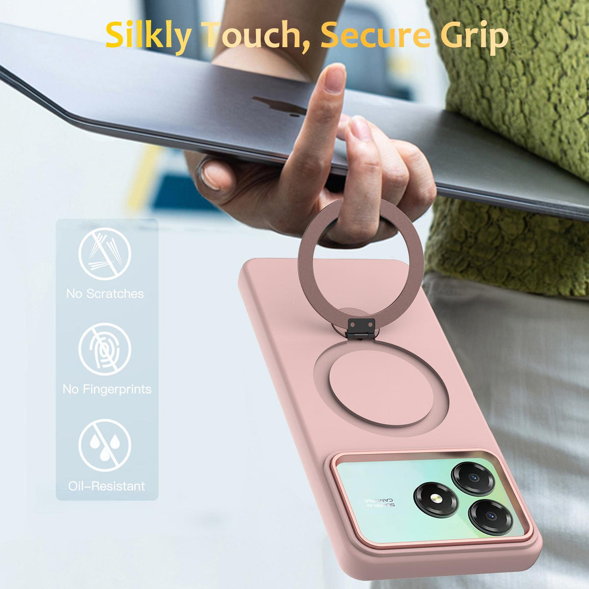 For ZTE Blade A36 / A56 Pro / A76 4G Gen1.5 Pivot Ring Holder TPU Hybrid PC Phone Case - Pink - EDA010050101B