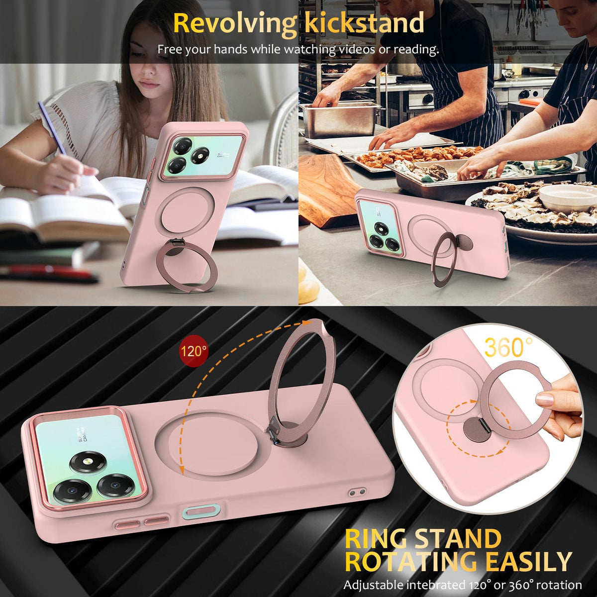 For ZTE Blade A36 / A56 Pro / A76 4G Gen1.5 Pivot Ring Holder TPU Hybrid PC Phone Case - Pink - EDA010050101B
