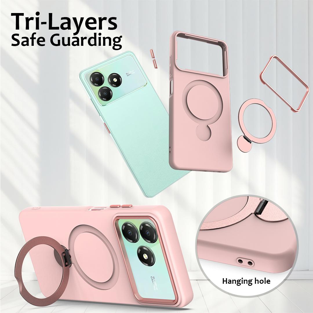 For ZTE Blade A36 / A56 Pro / A76 4G Gen1.5 Pivot Ring Holder TPU Hybrid PC Phone Case - Pink - EDA010050101B