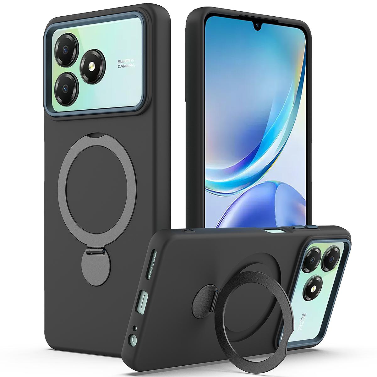 For ZTE Blade A36 / A56 Pro / A76 4G Gen1.5 Pivot Ring Holder TPU Hybrid PC Phone Case - Black - EDA010050101C