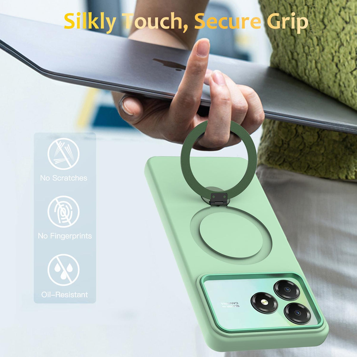 For ZTE Blade A36 / A56 Pro / A76 4G Gen1.5 Pivot Ring Holder TPU Hybrid PC Phone Case - Green - EDA010050101D