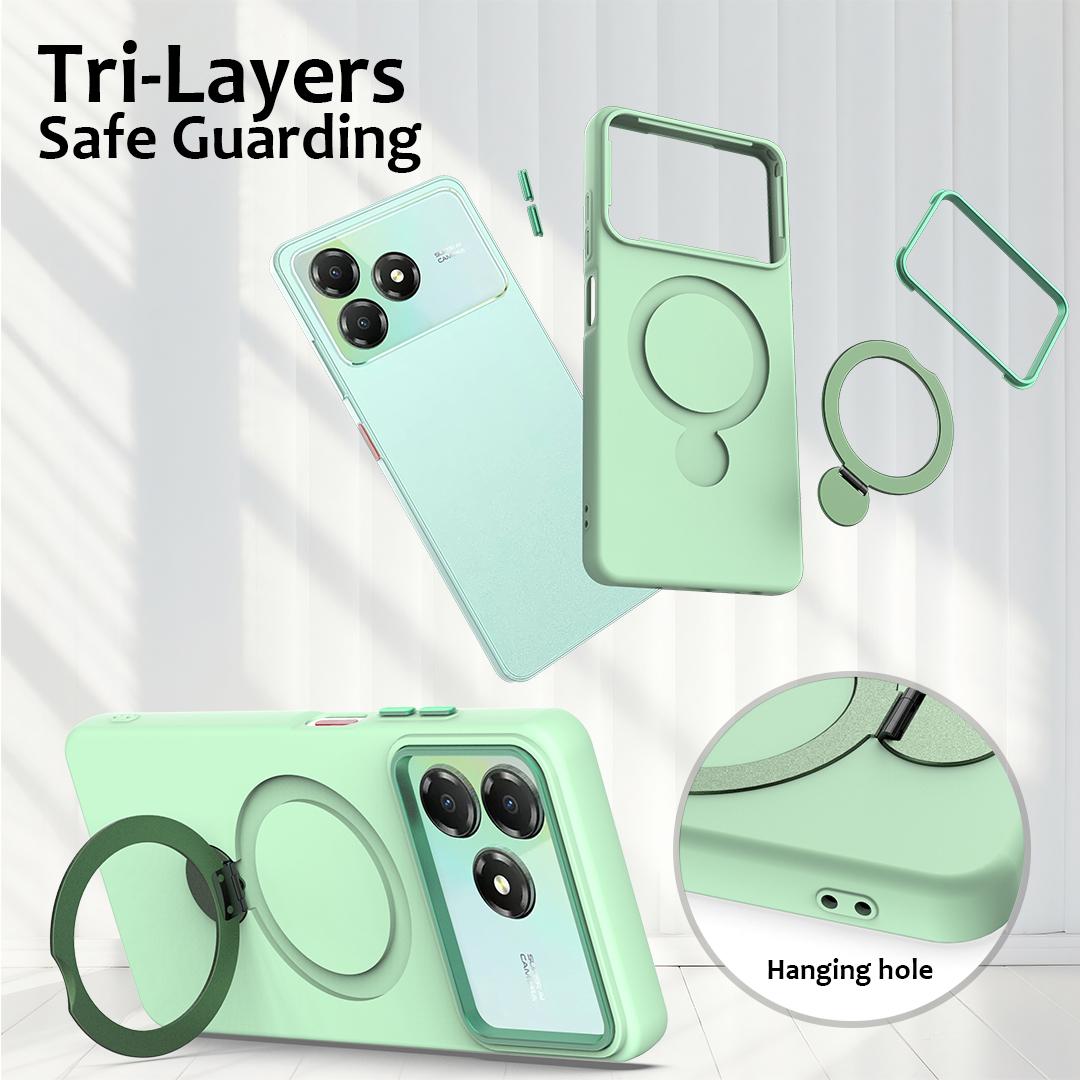 For ZTE Blade A36 / A56 Pro / A76 4G Gen1.5 Pivot Ring Holder TPU Hybrid PC Phone Case - Green - EDA010050101D