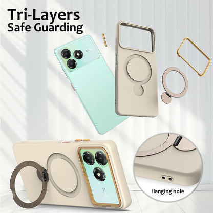 For ZTE Blade A36 / A56 Pro / A76 4G Gen1.5 Pivot Ring Holder TPU Hybrid PC Phone Case - Apricot - EDA010050101E
