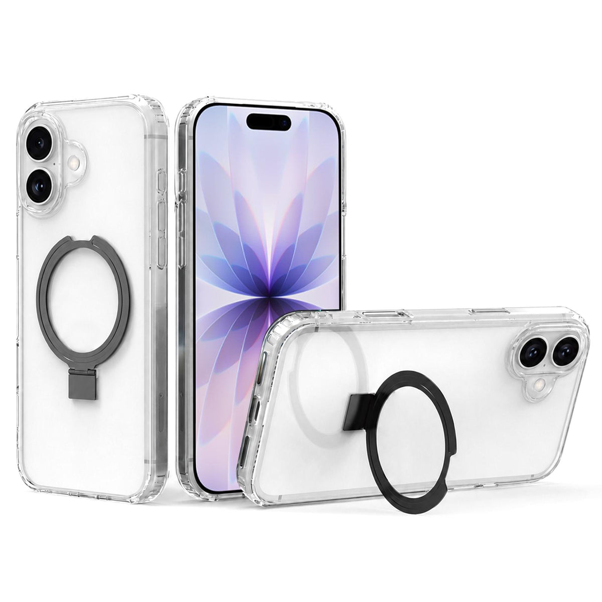 For iPhone 17 Four-corner Airbag Shockproof Acrylic PC Phone Case with Holder - Black - EDA010055603A