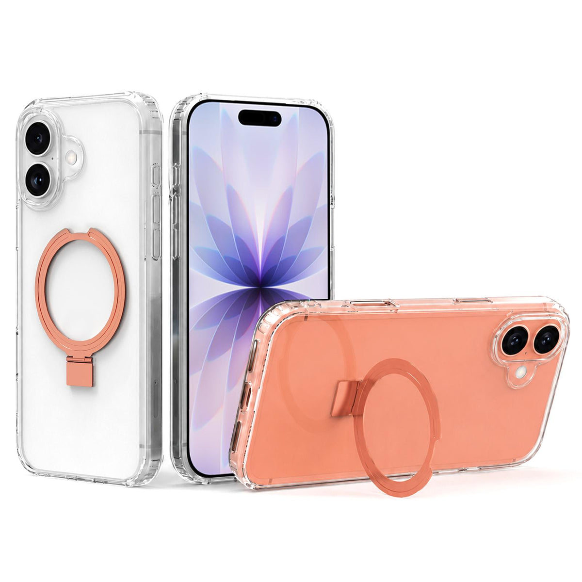 For iPhone 17 Four-corner Airbag Shockproof Acrylic PC Phone Case with Holder - Orange - EDA010055603B