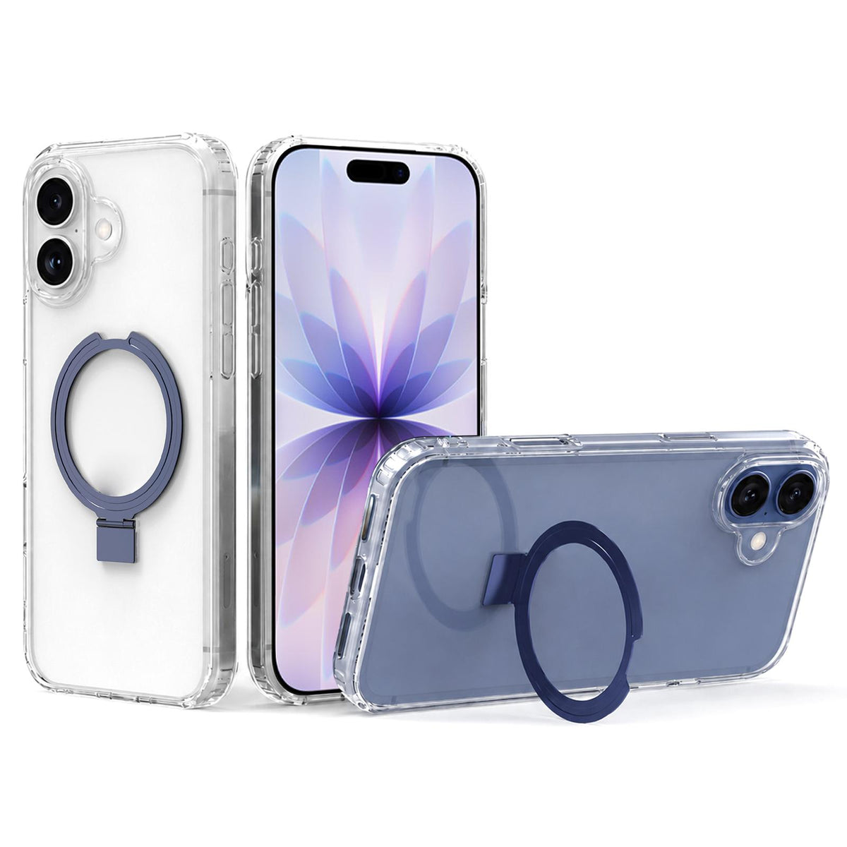 For iPhone 17 Four-corner Airbag Shockproof Acrylic PC Phone Case with Holder - Dark Blue - EDA010055603C
