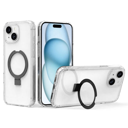For iPhone 15 Four-corner Airbag Shockproof Acrylic PC Phone Case with Holder - Black - EDA010055612A