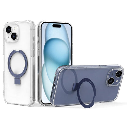 For iPhone 15 Four-corner Airbag Shockproof Acrylic PC Phone Case with Holder - Dark Blue - EDA010055612C