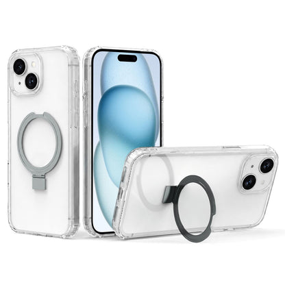 For iPhone 15 Four-corner Airbag Shockproof Acrylic PC Phone Case with Holder - Titanium Gray - EDA010055612D