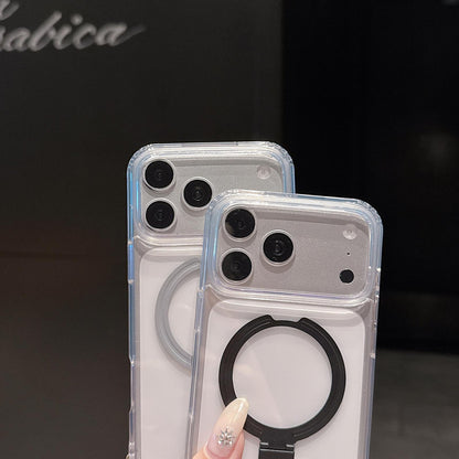 For iPhone 15 Four-corner Airbag Shockproof Acrylic PC Phone Case with Holder - Black - EDA010055612A