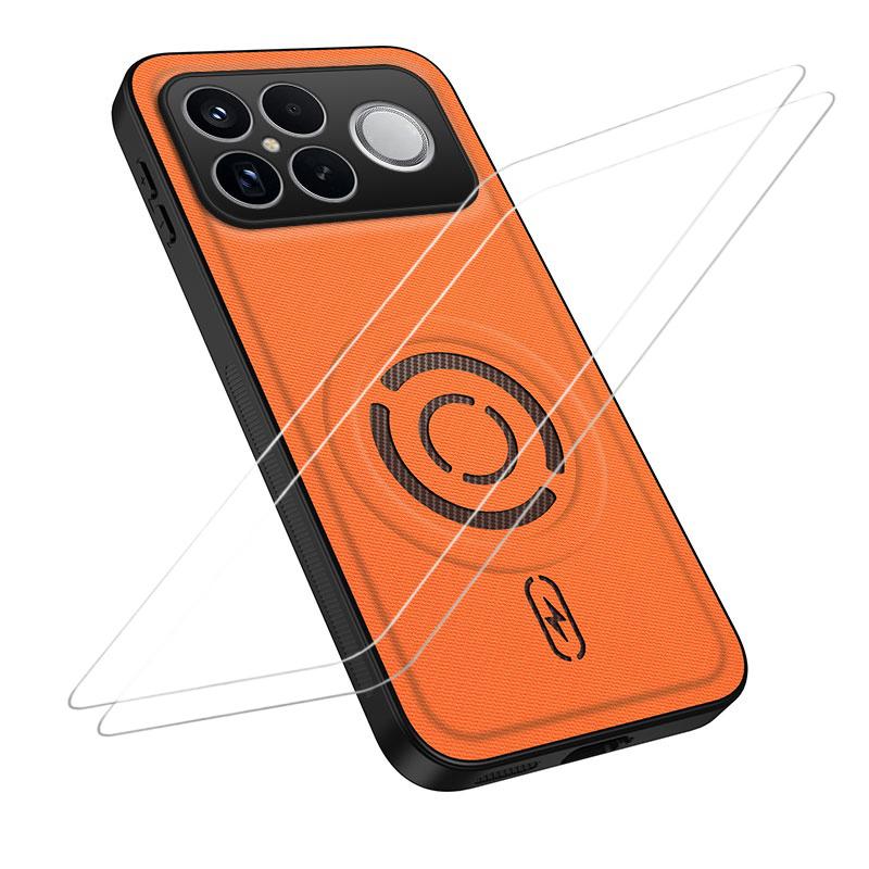 For Xiaomi Poco F8 Ultra/Redmi K90 Pro Max WANLONFENG Tech Fabric Texture Magnetic Phone Case with 2pcs Screen Films(Orange)