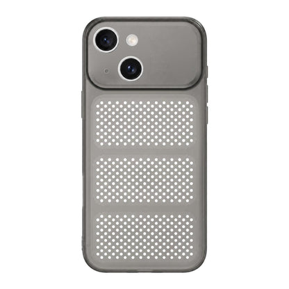 For iPhone 15 Large Window Mesh Breathable Cooling TPU Phone Case - Grey - EDA010058301A