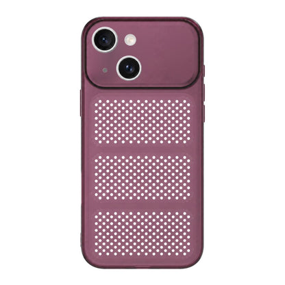 For iPhone 15 Large Window Mesh Breathable Cooling TPU Phone Case - Dark Red - EDA010058301B