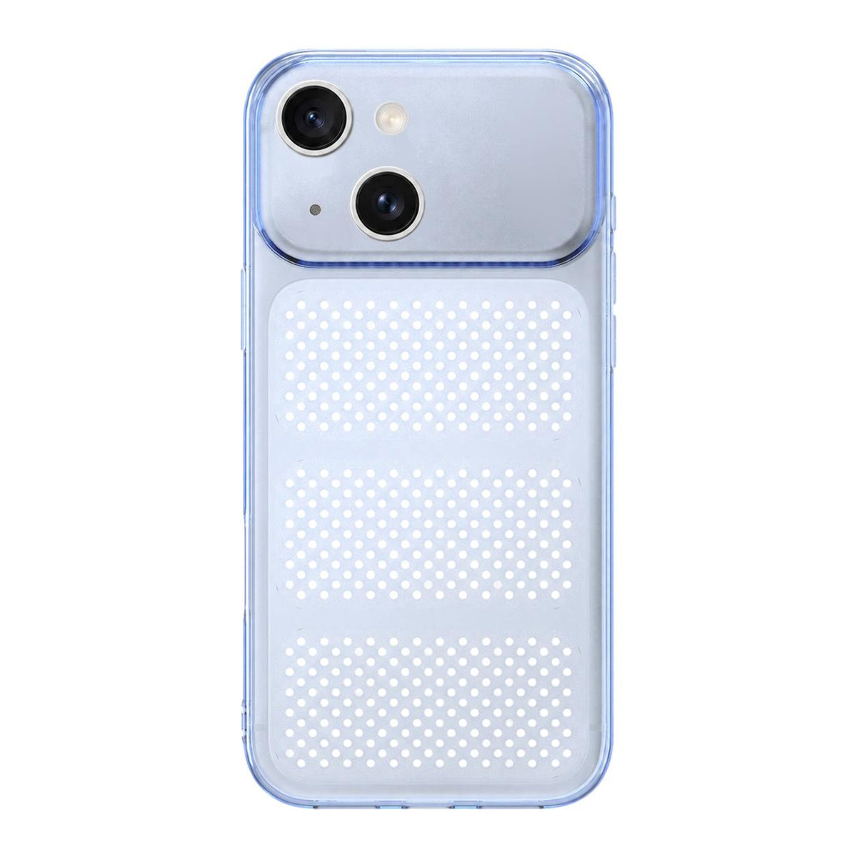 For iPhone 15 Large Window Mesh Breathable Cooling TPU Phone Case - Transparent Blue - EDA010058301C