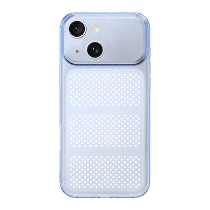 For iPhone 15 Large Window Mesh Breathable Cooling TPU Phone Case - Transparent Blue - EDA010058301C