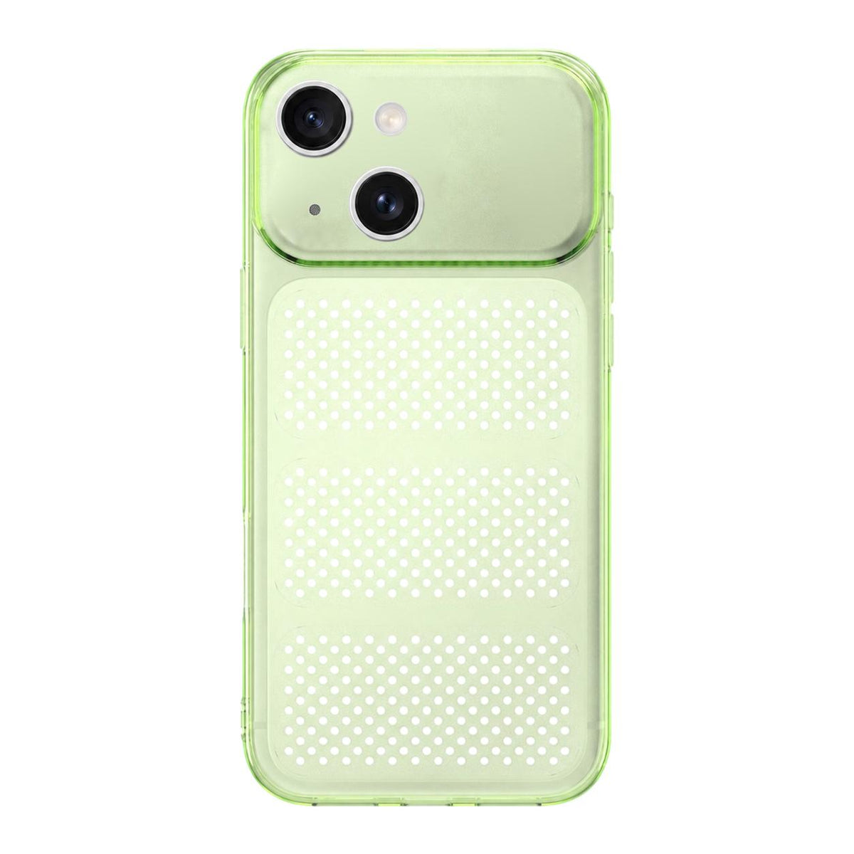 For iPhone 15 Large Window Mesh Breathable Cooling TPU Phone Case - Transparent Green - EDA010058301D