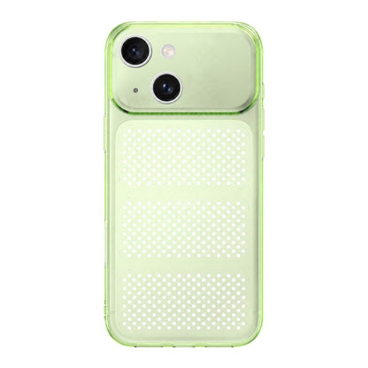 For iPhone 15 Large Window Mesh Breathable Cooling TPU Phone Case - Transparent Green - EDA010058301D