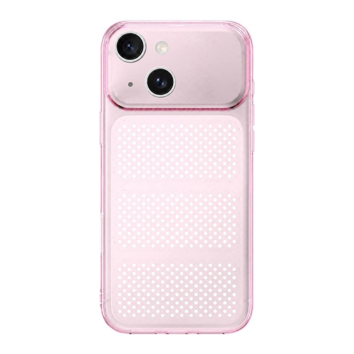 For iPhone 15 Large Window Mesh Breathable Cooling TPU Phone Case - Transparent Pink - EDA010058301E