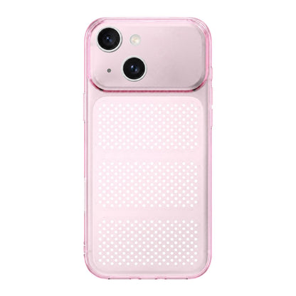 For iPhone 15 Large Window Mesh Breathable Cooling TPU Phone Case - Transparent Pink - EDA010058301E