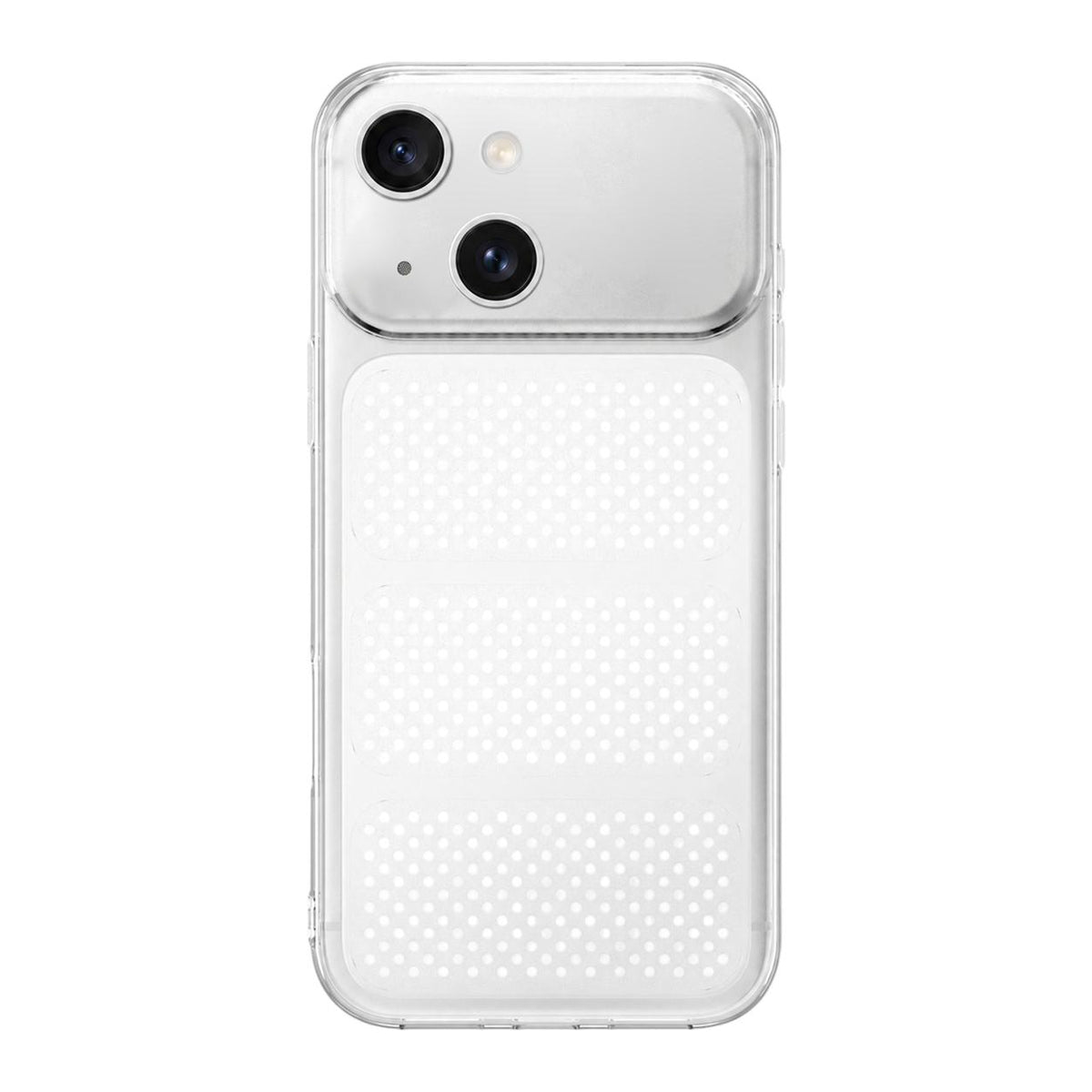 For iPhone 15 Large Window Mesh Breathable Cooling TPU Phone Case - Transparent White - EDA010058301F