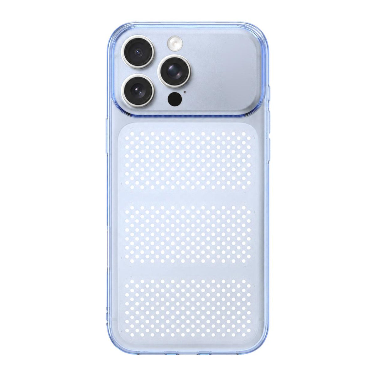 For iPhone 15 Pro Large Window Mesh Breathable Cooling TPU Phone Case - Transparent Blue - EDA010058302C