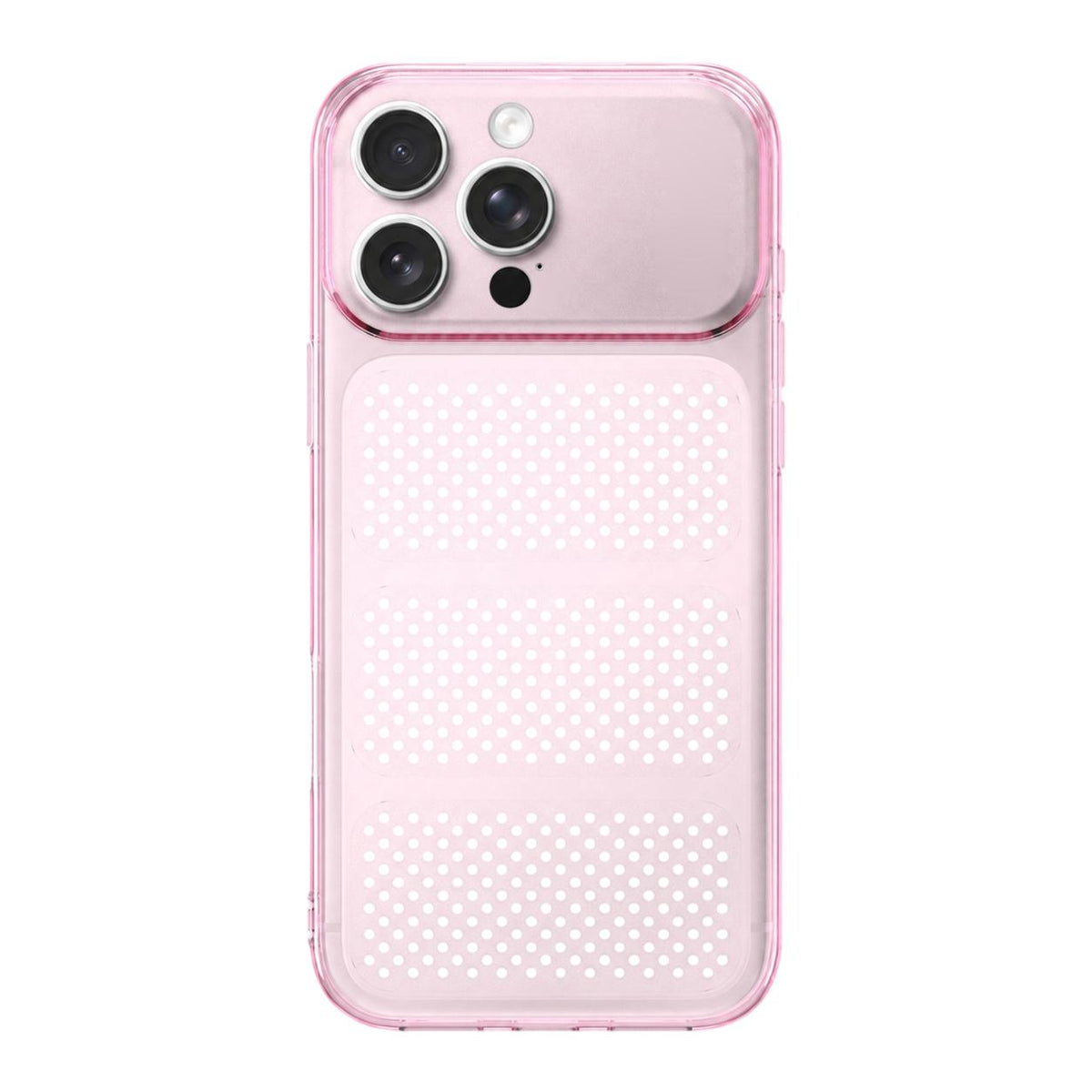 For iPhone 15 Pro Large Window Mesh Breathable Cooling TPU Phone Case - Transparent Pink - EDA010058302E