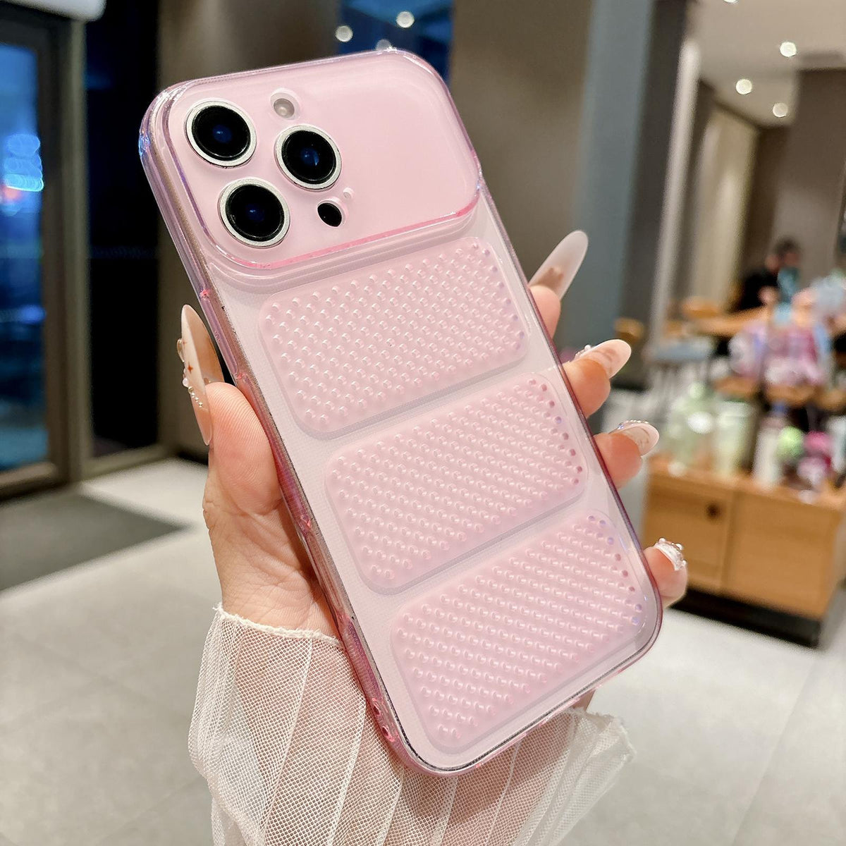 For iPhone 15 Pro Large Window Mesh Breathable Cooling TPU Phone Case - Transparent Pink - EDA010058302E
