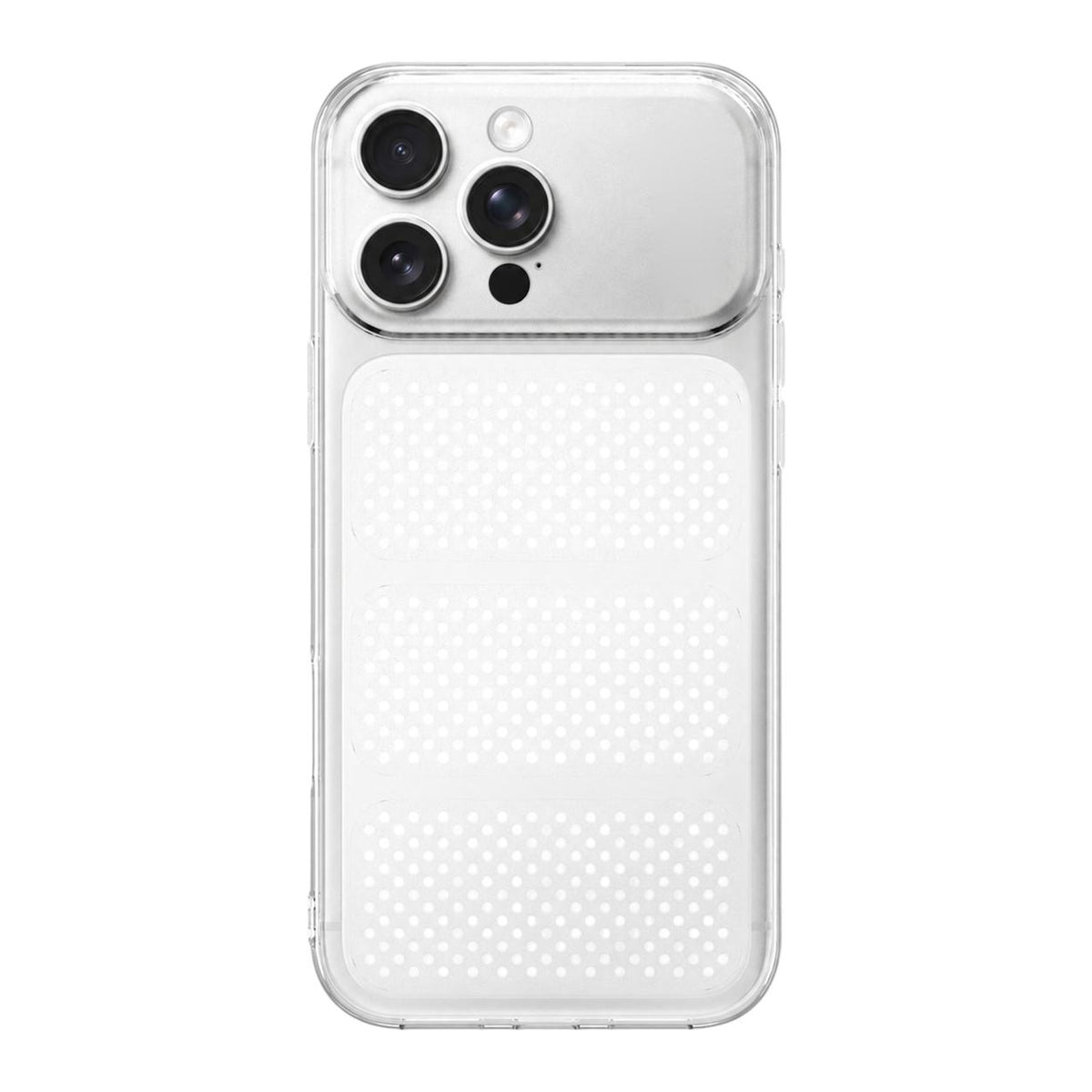 For iPhone 15 Pro Large Window Mesh Breathable Cooling TPU Phone Case - Transparent White - EDA010058302F