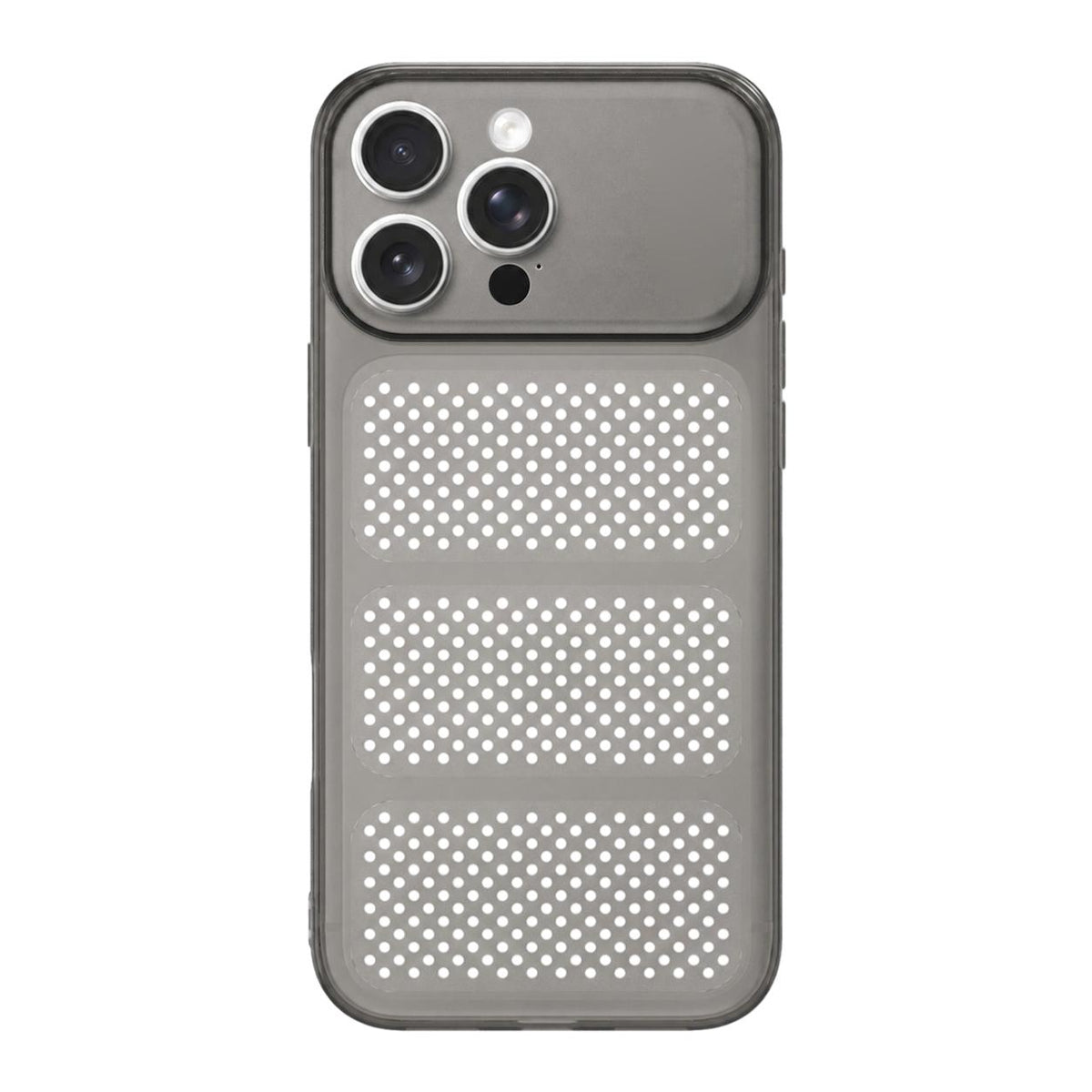 For iPhone 15 Pro Max Large Window Mesh Breathable Cooling TPU Phone Case - Grey - EDA010058303A