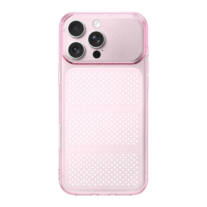 For iPhone 15 Pro Max Large Window Mesh Breathable Cooling TPU Phone Case - Transparent Pink - EDA010058303E